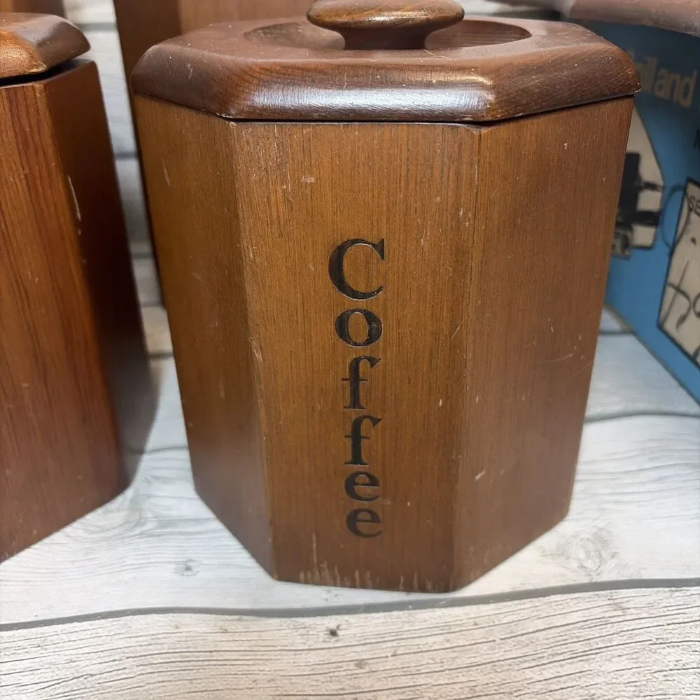 Vintage Republic Wooden Canister Set Plastic Lined Coffee Flour Sugar Tea